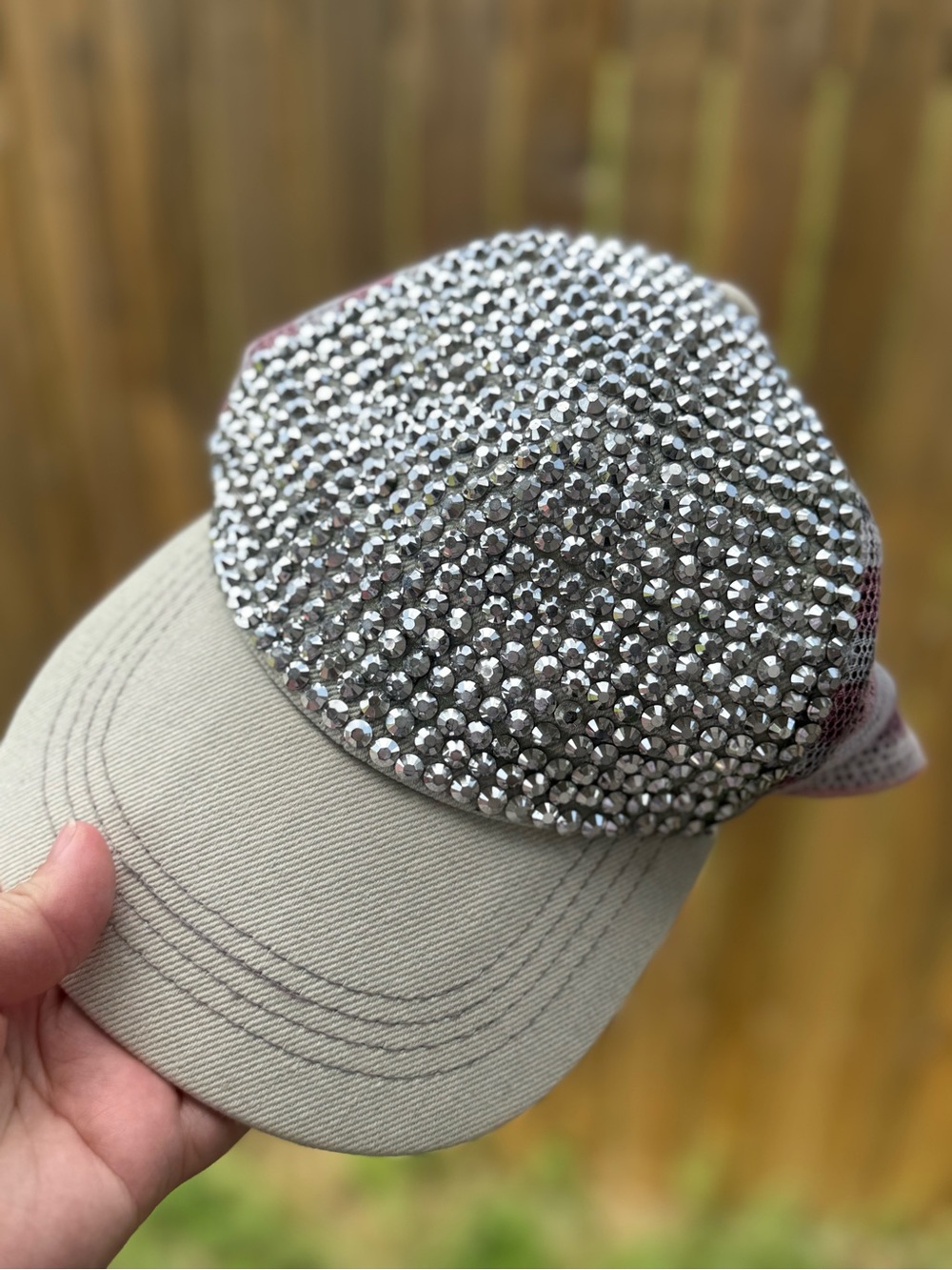 David and Young Beige Cap with Silver Crystal Embellishment